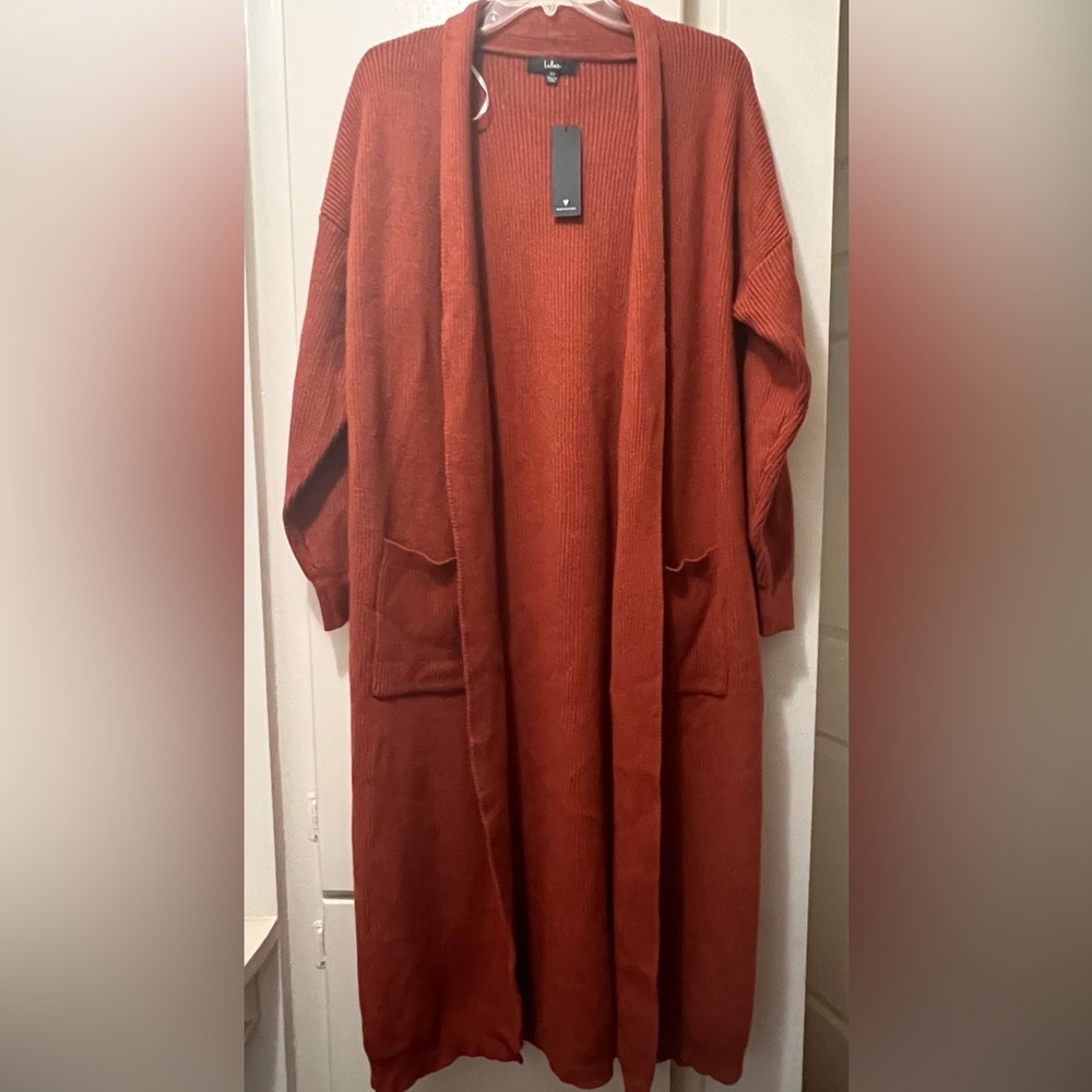 Brand New Lulus Rust Brown Knit Duster Cardigan Sweater XS